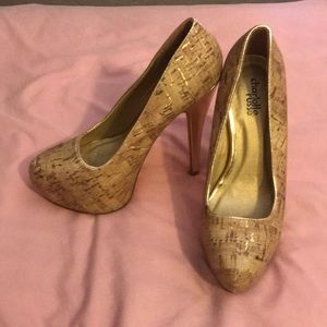 Gold cork heels